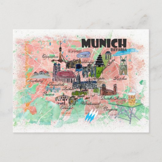 Postale Carte de voyage illustrée de Munich Bavière (Devant)