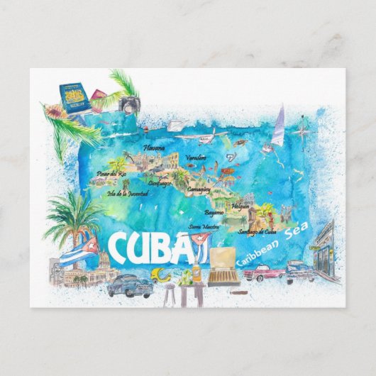 Postale Carte de voyage illustrée des Antilles cubaines av (Devant)