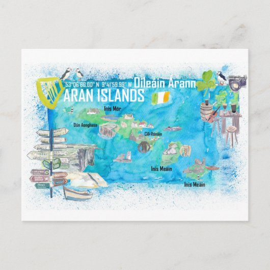 Postale Carte de voyage illustrée des Îles Aran Irlande (Devant)