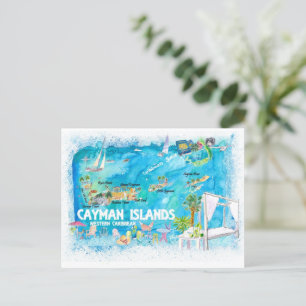Postale Carte de voyage illustrée des îles Caïmans avec ro