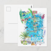 Postale Carte de voyage illustrée des îles Maldives (Devant / Derrière)