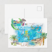 Postale Carte de voyage illustrée des îles Seychelles (Devant / Derrière)
