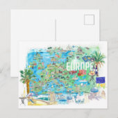 Postale Carte de voyage illustrée d'Europe (Devant / Derrière)
