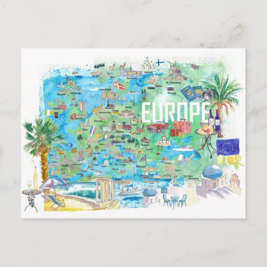 Postale Carte de voyage illustrée d'Europe (Devant)