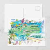 Postale Carte de voyage illustrée du Honduras avec routes (Devant / Derrière)
