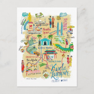 Postale Carte de voyage jaune illustrée de Kuala Lumpur