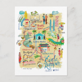 Postale Carte de voyage jaune illustrée de Kuala Lumpur