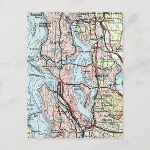 Postale Carte de voyage vintage de la grande zone de Seatt