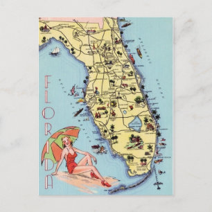Postale Carte de voyage vintage Floride avec attractions