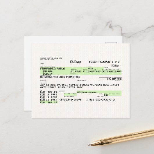 Postale Carte d'embarquement - Rétro (Devant/Arrière en situation)