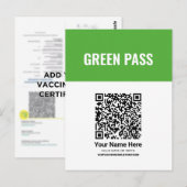 Postale Carte d'entrée de certificat de vaccin vert de cod (Devant / Derrière)