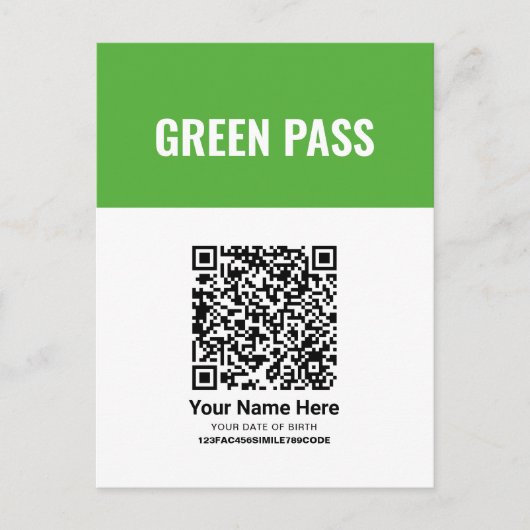 Postale Carte d'entrée de certificat de vaccin vert de cod (Devant)