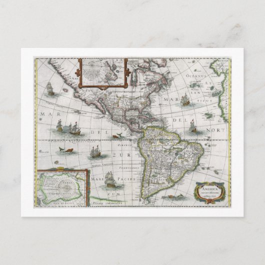 Postale Carte des Amériques, 1631 (gravure colorée) (Devant)