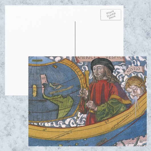 Postale Carte des Amériques avec Explorer Amerigo Vespucci