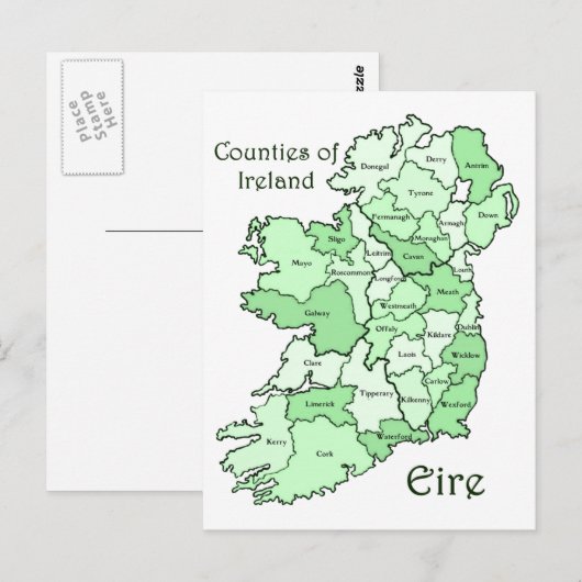 Postale Carte des comtés d'Irlande (Devant / Derrière)