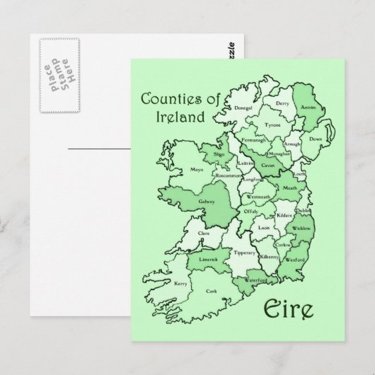 Postale Carte des comtés d'Irlande (Devant / Derrière)