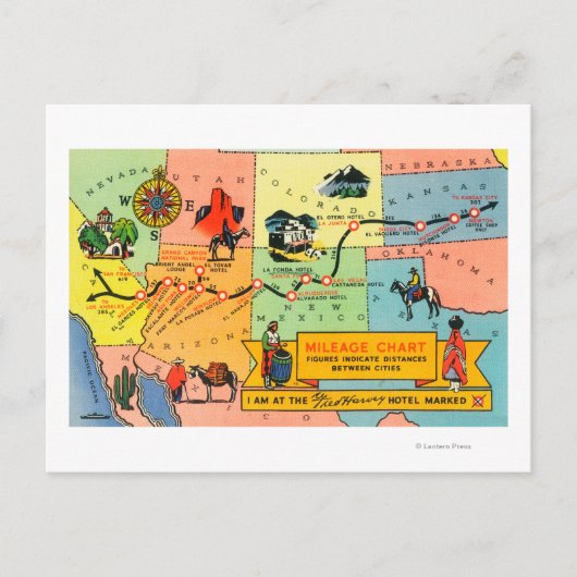 Postale Carte des emplacements des hôtels Fred HarveyCA à  (Devant)