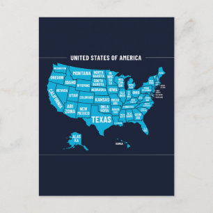 Postale Carte des États-Unis Teal Design Minimaliste
