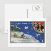 Postale Carte des îles, autochtones en canoë (Devant / Derrière)