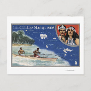 Postale Carte des îles, autochtones en canoë