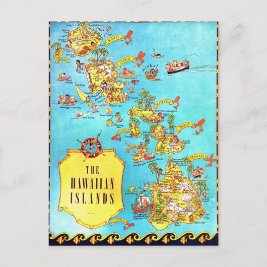 Postale Carte des îles d'Hawaii vintage (Devant)