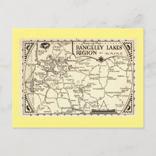Postale Carte des lacs Rangeley, Maine Vintage