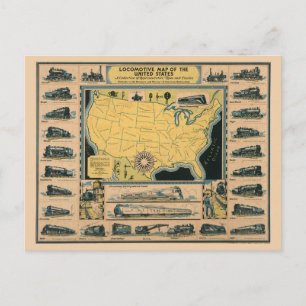 Postale Carte des locomotives des États-Unis
