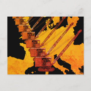 Postale CARTE DES OPÉRATEURS DE CRANE vintage EN EUROPE