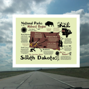 Postale Carte des parcs nationaux du Dakota du Sud