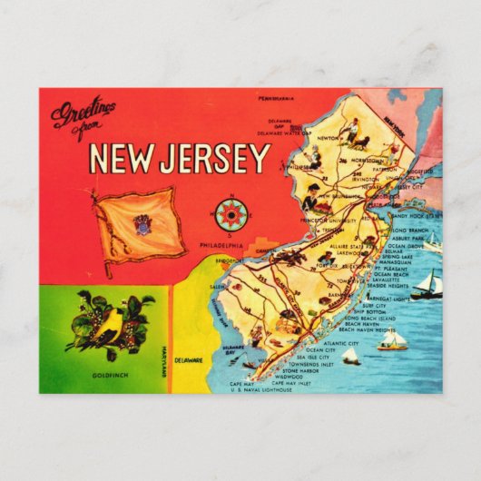 Postale Carte des plages du New Jersey (Devant)