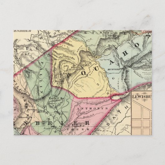 Postale Carte des Pocohontas, comtés de Greenbrier (Devant)