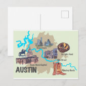 Postale Carte des points forts d'Austin Texas  (Devant / Derrière)