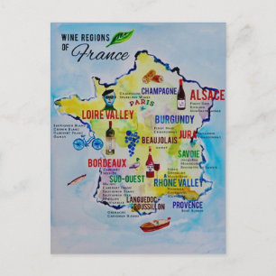 Postale Carte des régions viticoles françaises