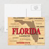 Postale Carte des villes et villes de Floride State Pride (Devant / Derrière)
