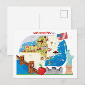 Postale Carte dessinée de l'État de New York (Devant / Derrière)