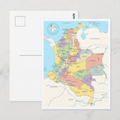 Postale Carte détaillée de la Colombie (Devant / Derrière)