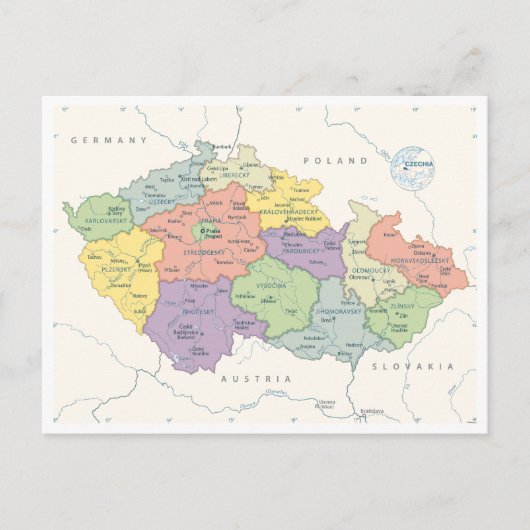 Postale Carte détaillée de la République tchèque (Devant)