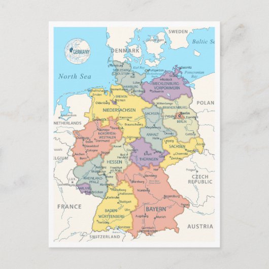 Postale Carte détaillée de l'Allemagne (Devant)