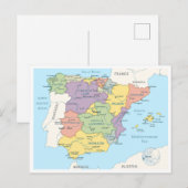 Postale Carte détaillée de l'Espagne (Devant / Derrière)