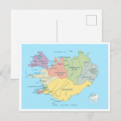 Postale Carte détaillée de l'Islande (Devant / Derrière)