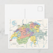 Postale Carte détaillée des régions de Suisse (Devant / Derrière)