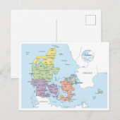 Postale Carte détaillée du Danemark (Devant / Derrière)