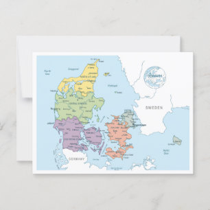 Postale Carte détaillée du Danemark