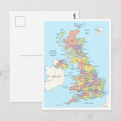 Postale Carte détaillée du Royaume-Uni (Devant / Derrière)
