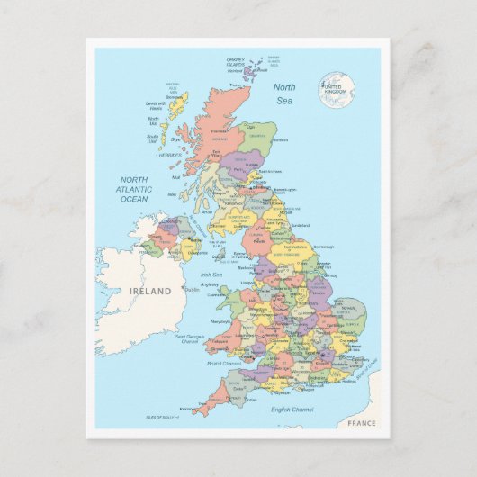 Postale Carte détaillée du Royaume-Uni (Devant)