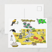 Postale Carte d'état de Washington avec destinations touri (Devant / Derrière)