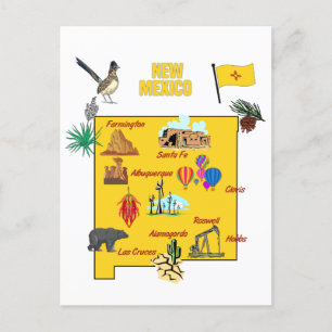 Postale Carte d'état du Nouveau-Mexique avec destinations
