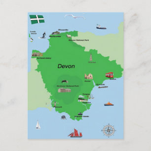 Postale Carte Devon illustrée