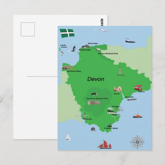 Postale Carte Devon illustrée (Devant / Derrière)