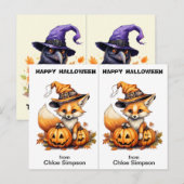 Postale Carte d'Halloween de l'école Cute Fox Crow (Devant / Derrière)
